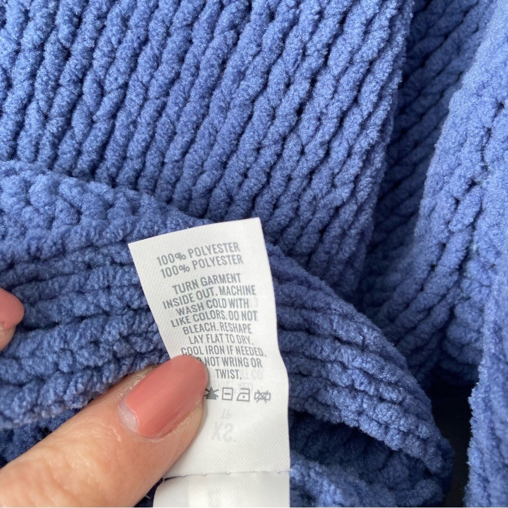 Aerie Chenille Oversized Hoodie Sweater Blue V-Neck Side Slit XS/S - Picture 11 of 12